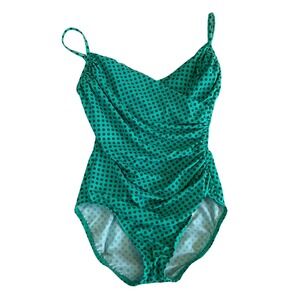Miraclesuit One Piece Swimsuit Women 10 Green Nautical Ruched Tummy Control